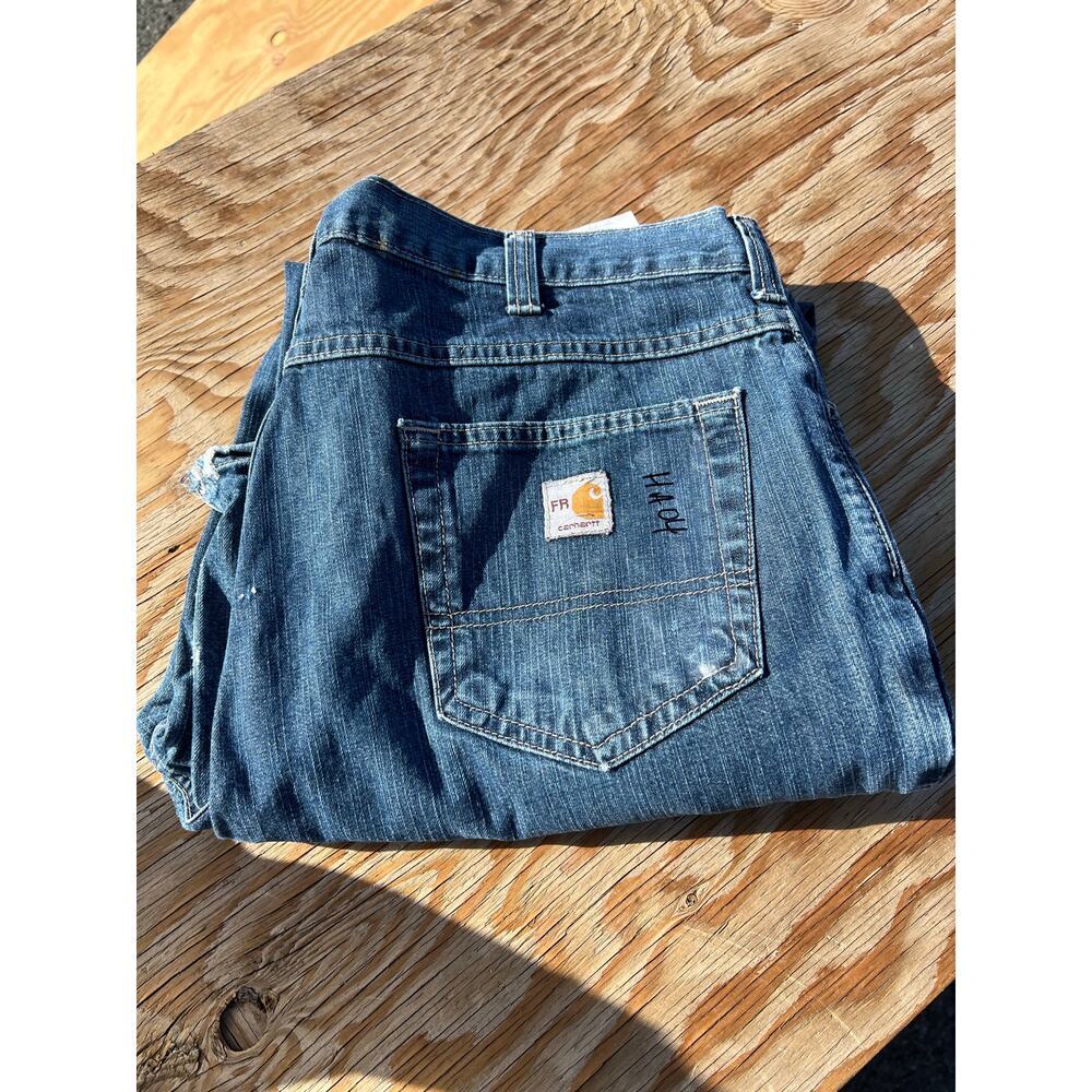 Carhartt FR‎ Jeans Mens 38x32 Blue Denim Utility Work Pants relaxed Fit outdoors